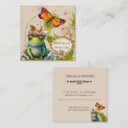 Carte De Visite Carré Papillon de grenouille à l'aquarelle mûre