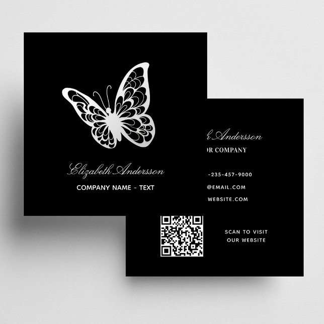 Carte De Visite Carré Papillon noir blanc de code QR (Créateur téléchargé)