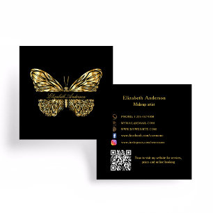 Carte De Visite Carré Papillon noir code QR or