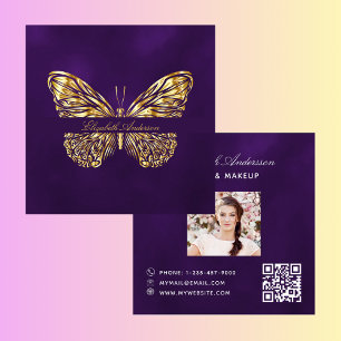 Carte De Visite Carré Papillon or violet QR code script photo