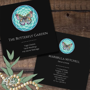 Carte De Visite Carré Papillon Pourpre Indigo Mystique Mandala Turquoise
