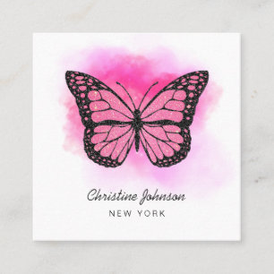 Carte De Visite Carré papillon rose chaud