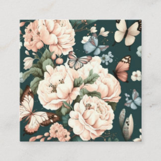 Carte De Visite Carré Papillons et fleurs