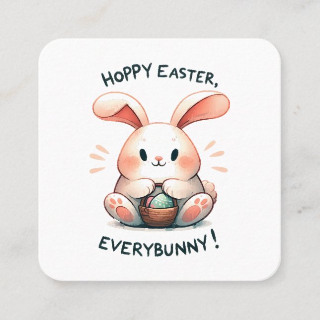 Carte De Visite Carré Pâques Bunny Hoppy Pâques, Tout le monde ! (Devant)