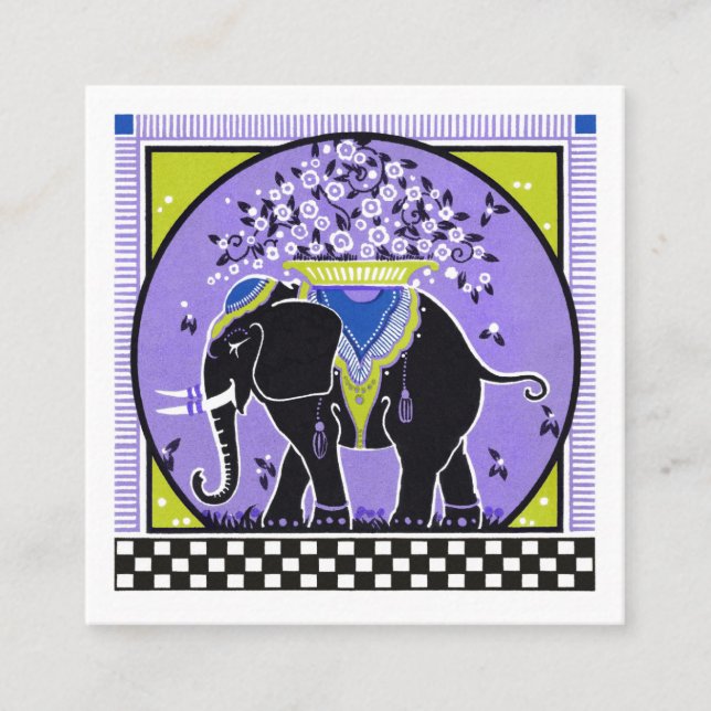 Carte De Visite Carré Parade des éléphants en Lavande (Devant)