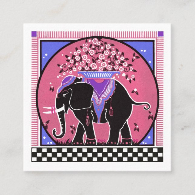 Carte De Visite Carré Parade des éléphants en rose (Devant)