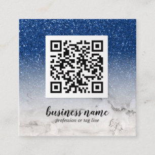 Carte De Visite Carré Parties scintillant bleue Ombre Cursive QR CODE ic