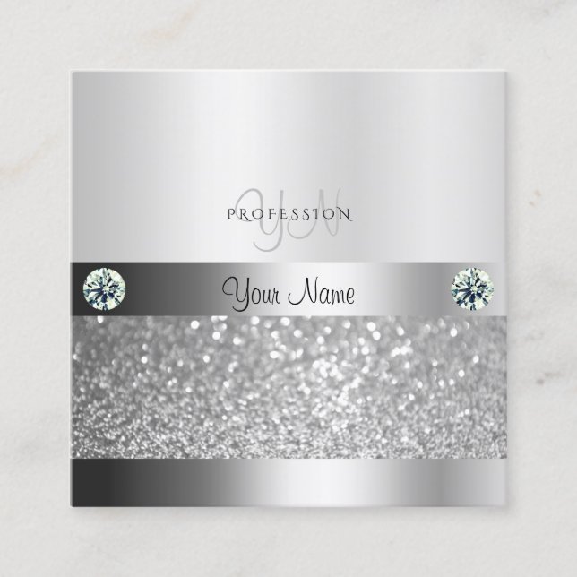 Carte De Visite Carré Parties scintillant brillante Silver Shimmery avec (Devant)