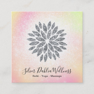 Carte De Visite Carré ~ Parties scintillant d'argent Dahlia Pastel Rainb
