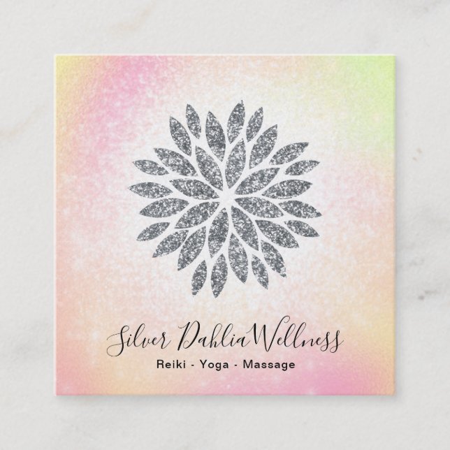 Carte De Visite Carré ~ Parties scintillant d'argent Dahlia Pastel Rainb (Devant)