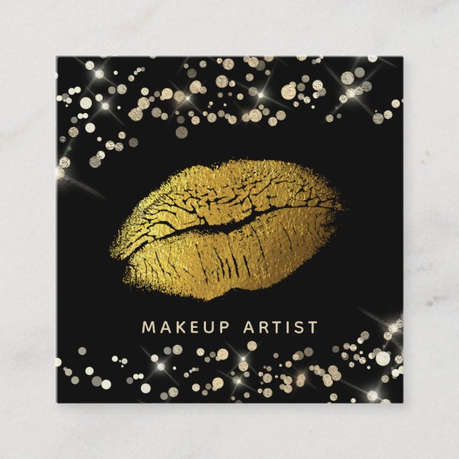 Carte De Visite Carré *~* Parties scintillant de maquillage Gold Lips Go (Devant)