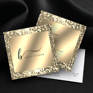 Carte De Visite Carré Parties scintillant d'or au champagne glamour Mono