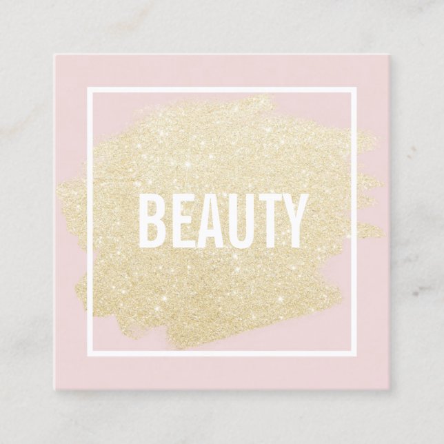 Carte De Visite Carré Parties scintillant d'or chic brushstroke rose blu (Devant)