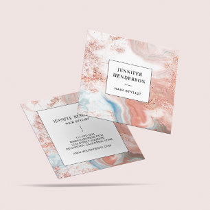 Carte De Visite Carré Parties scintillant élégante Rose Rose Or & Black