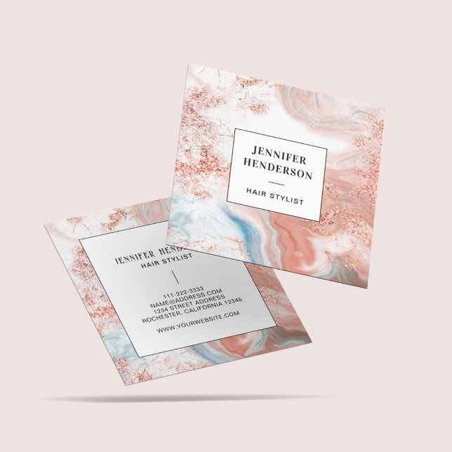 Carte De Visite Carré Parties scintillant élégante Rose Rose Or & Black  (Créateur téléchargé)