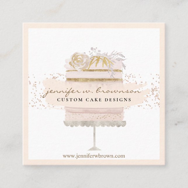 Carte De Visite Carré Parties scintillant Floral Gâteau Boulangerie Pâti (Devant)