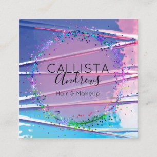 Carte De Visite Carré Parties scintillant Holographe bleu violet Zigzag