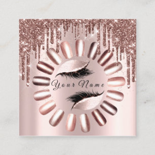 Carte De Visite Carré Parties scintillant Lashes Rose Nails Manicure Ski