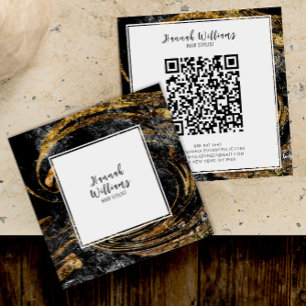 Carte De Visite Carré Parties scintillant or noir et blanc Qr Code Marbr