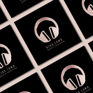 Carte De Visite Carré Parties scintillant Or Rose Dj Audio Engineer