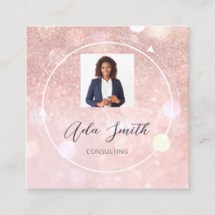 Carte De Visite Carré Parties scintillant personnalisée de Rose photo QR