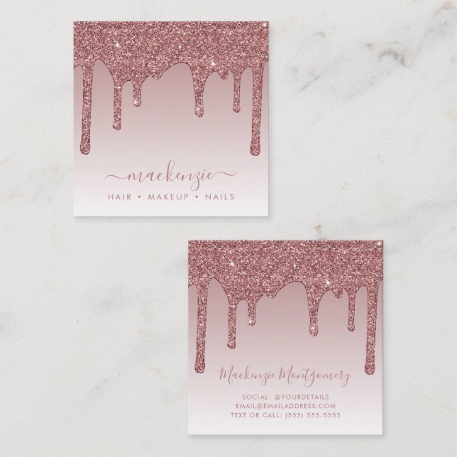 Carte De Visite Carré Parties scintillant rose Gold Sparkle Drivers Luxu (Devant / Derrière)