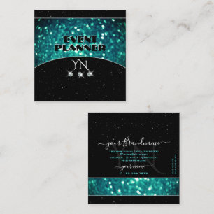 Carte De Visite Carré Parties scintillant Turquoise brillante noire avec