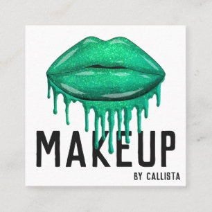 Carte De Visite Carré Parties scintillant vert étincelant Glamour Lèvres