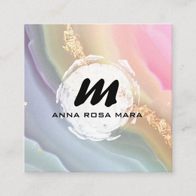 Carte De Visite Carré *~* Pastel AP66 Gold Parties scintillant Rainbow A (Devant)