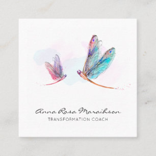 Carte De Visite Carré *~* Pastel Blue Pink Watercolor Dragon Business