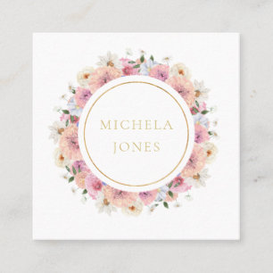 Carte De Visite Carré Pastel Floral Womens Elégant Designer Circle