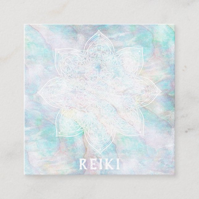 Carte De Visite Carré Pastel jaune rose bleu de mandala de dentelle (Devant)
