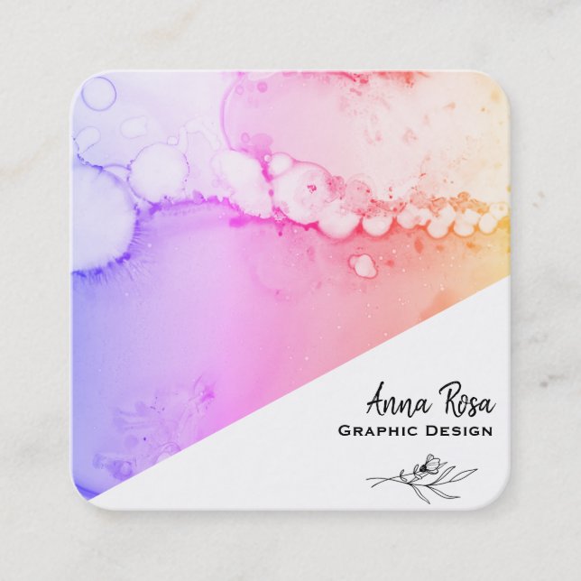 Carte De Visite Carré *~* Pastel Ombre Marbre Floral Abstrait Bio (Devant)