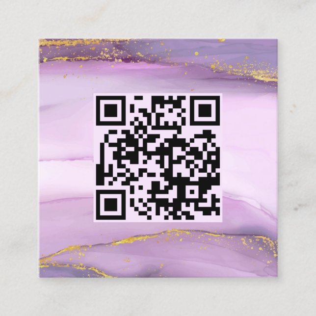 Carte De Visite Carré Pastel Purple Gold Edges QR Code Minimaliste Chic (Devant)