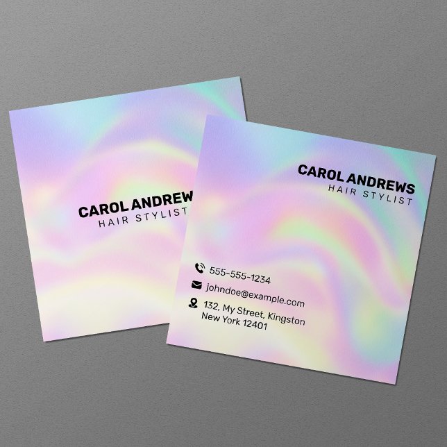 Carte De Visite Carré Pastel Rainbow Holographic Holographic Hair Stylli (Créateur téléchargé)