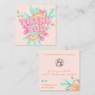 Carte De Visite Carré Pastel rose floral rétro script commander merci
