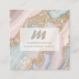 Carte De Visite Carré *~* PASTEL Unicorn Rainbow QR Luxe Initial AP66