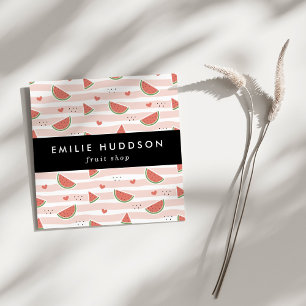 Carte De Visite Carré Pastèques Rouges, Coeurs, Bandes, Votre Nom