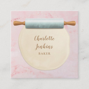 Carte De Visite Carré Pâtisserie Baker Pâtisserie Pink Marble Rolling Pi