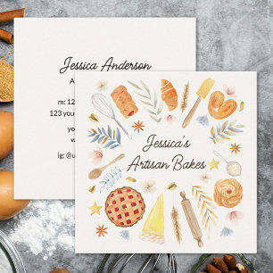 Carte De Visite Carré Pâtisserie Boulangerie sur mesure à l'aquarelle