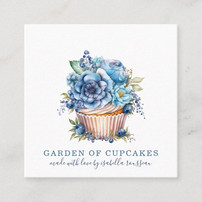 Carte De Visite Carré Pâtisserie Chef Aquarelle Cupcake Baker (Devant)