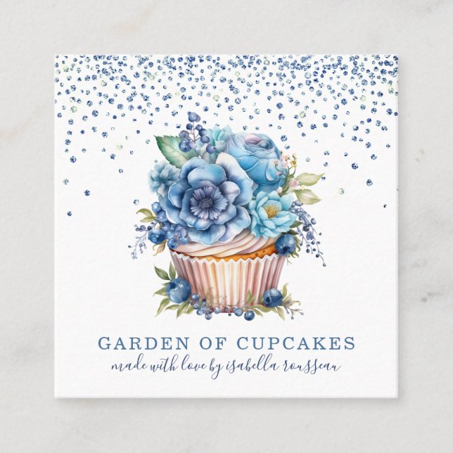 Carte De Visite Carré Pâtisserie Chef Aquarelle Cupcake Baker (Devant)