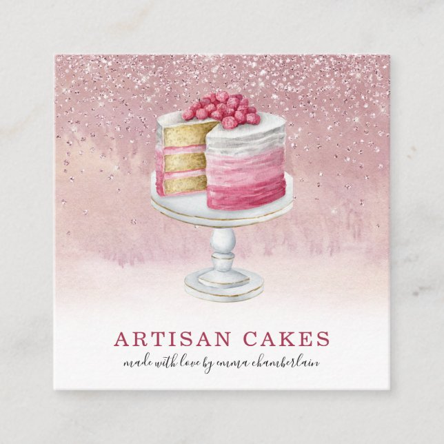 Carte De Visite Carré Pâtisserie Chef Dusty Parties scintillant rose (Devant)
