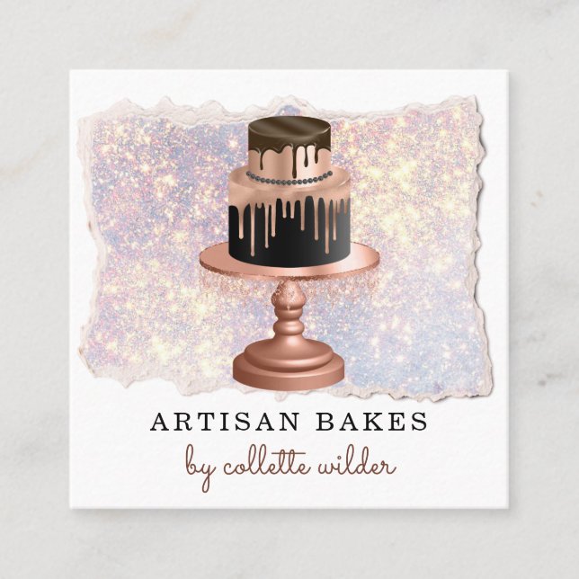 Carte De Visite Carré Pâtisserie Chef Rose Gold Drives Parties scintilla (Devant)