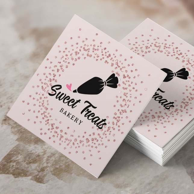 Carte De Visite Carré Pâtisserie Cupcake Boulangerie Rose Gold Confetti (Créateur téléchargé)