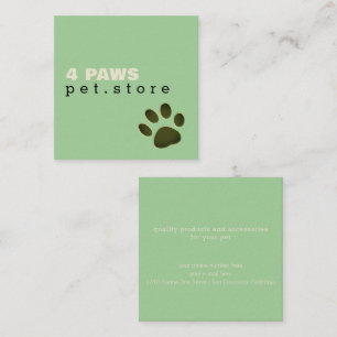 Carte De Visite Carré Patte de chien Magasin d'animaux vert pâle