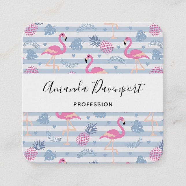 Carte De Visite Carré Patters de Whimsical Flamingo et Pineapple (Devant)