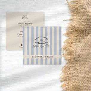 Carte De Visite Carré Pays Boulangerie Bleu rayé Logo rayé
