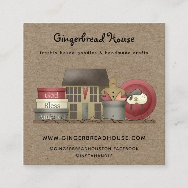 Carte De Visite Carré Pays primitif rustique Kraft (Devant)