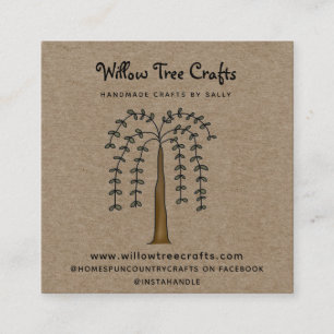 Carte De Visite Carré Pays primitif rustique Kraft Willow Tree